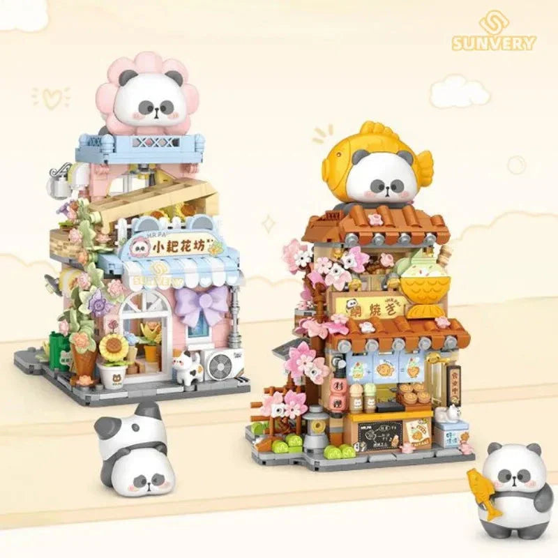 Skanto | Panda Taiyaki Flower Cafes Sammenleggbart Mikro Byggesett Kolleksjon