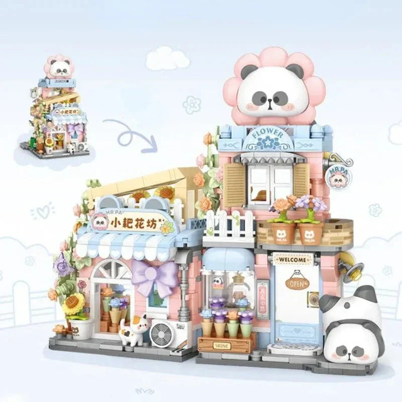 Skanto | Panda Taiyaki Flower Cafes Sammenleggbart Mikro Byggesett Kolleksjon