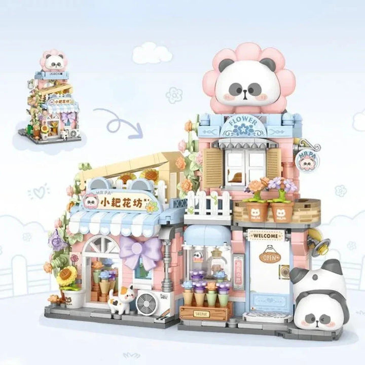 Skanto | Panda Taiyaki Flower Cafes Sammenleggbart Mikro Byggesett Kolleksjon