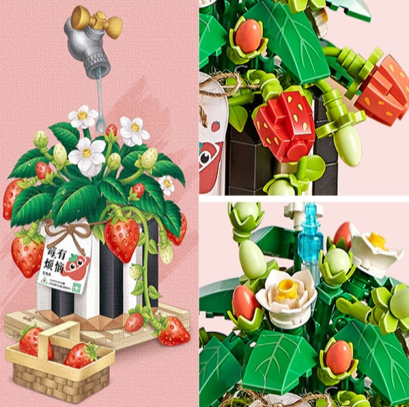 Skanto | Jordbærpotte & Rød Blomst Mikro Byggeklosser