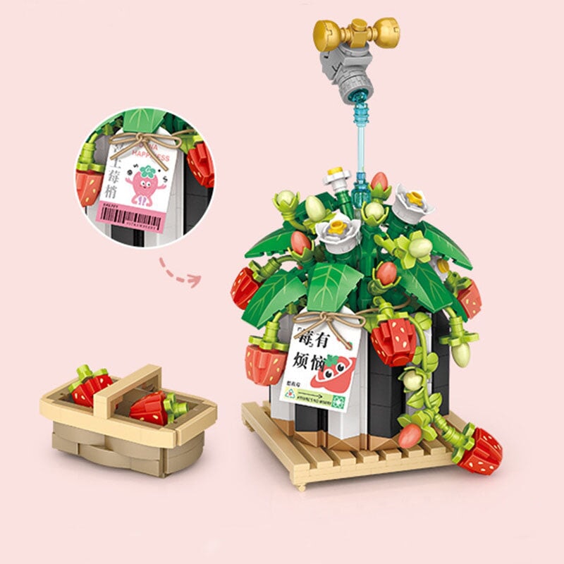 Skanto | Jordbærpotte & Rød Blomst Mikro Byggeklosser