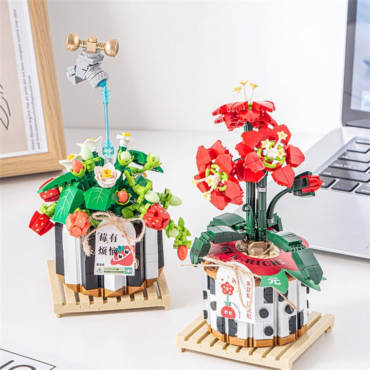 Skanto | Jordbærpotte & Rød Blomst Mikro Byggeklosser