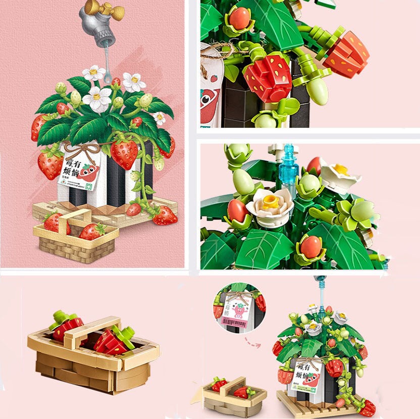 Skanto | Jordbærpotte & Rød Blomst Mikro Byggeklosser