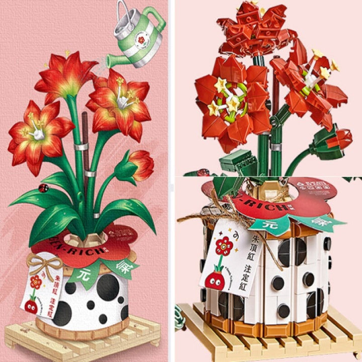 Skanto | Jordbærpotte & Rød Blomst Mikro Byggeklosser