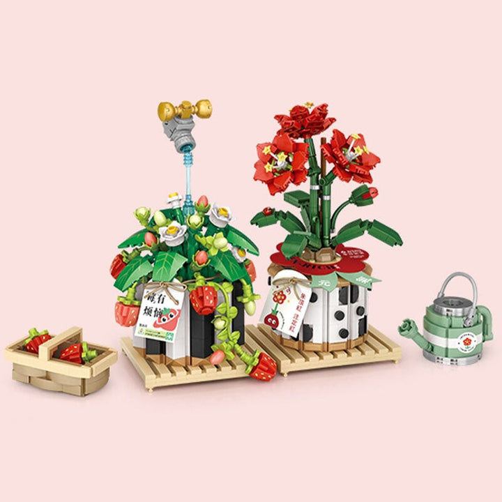 Skanto | Jordbærpotte & Rød Blomst Mikro Byggeklosser