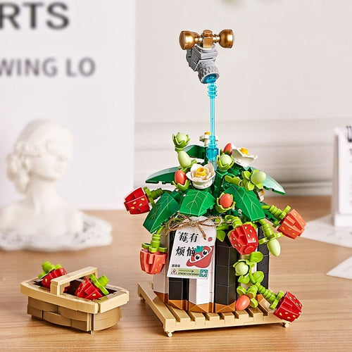 Skanto | Jordbærpotte & Rød Blomst Mikro Byggeklosser