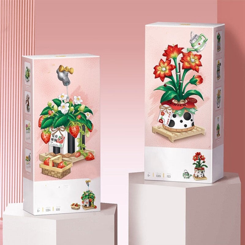 Skanto | Jordbærpotte & Rød Blomst Mikro Byggeklosser