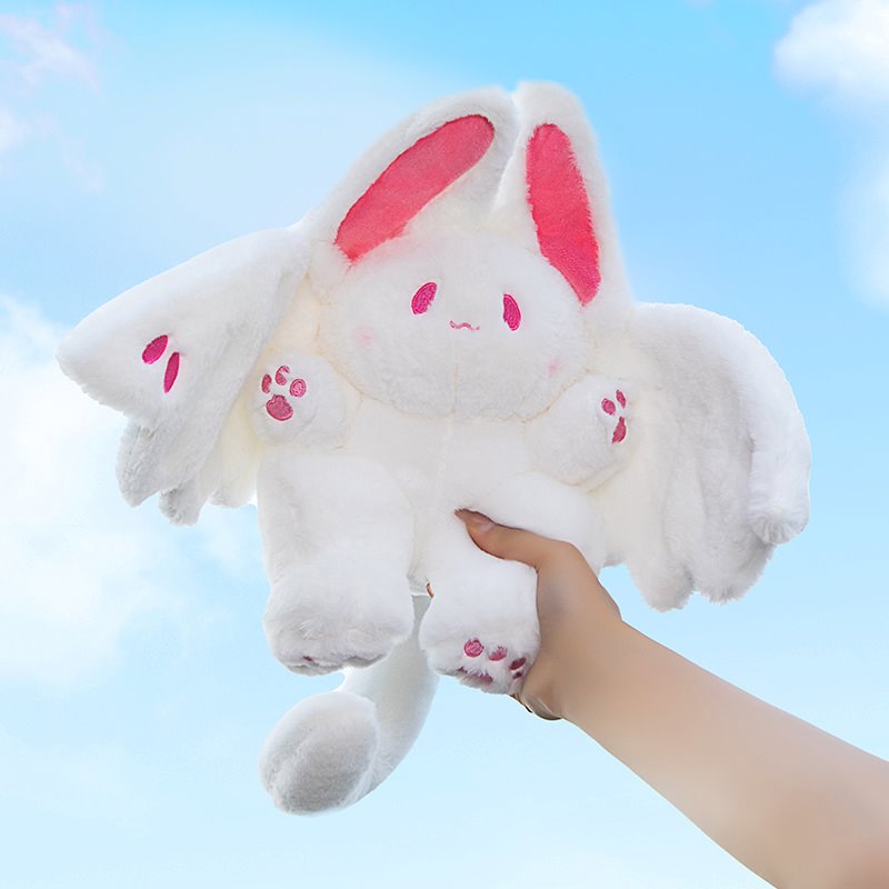 Skanto | Hvit Kawaii Fluffy Flagermus Plüsjbaby