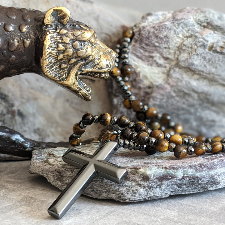 Orion-Spirituelle Halskette mit Tigerauge og Lapislazuli – Rosenkranz für Männer