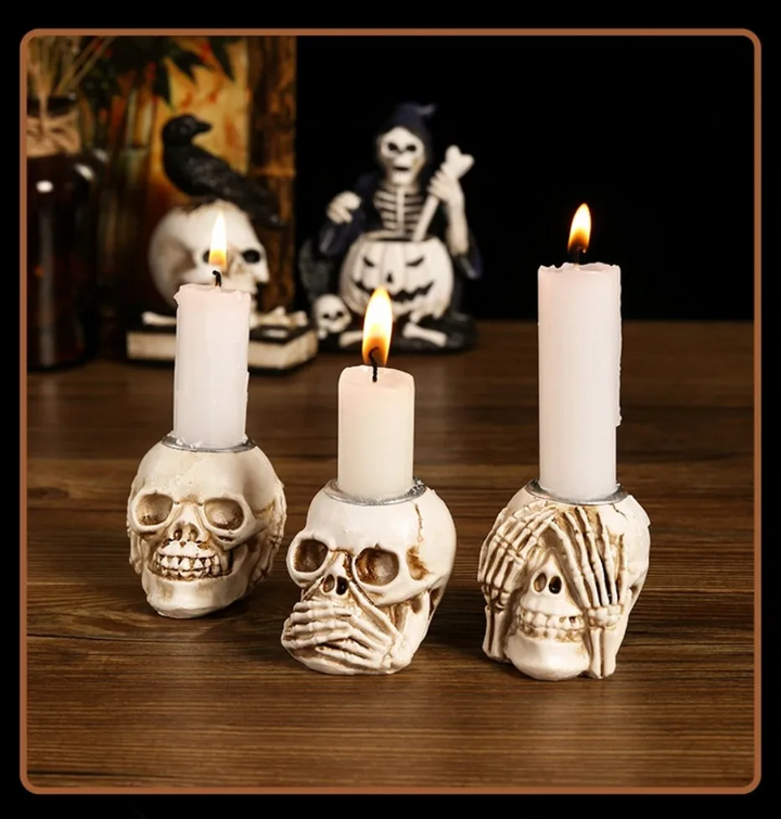 Skanto | GothicGlow 3pc Halloween Hodeskalle Lysestake Sett