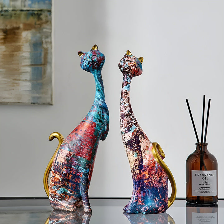 Sweet Lovers - Håndmalt Kattepar Skulptur for Evig Kjærlighet | Skanto