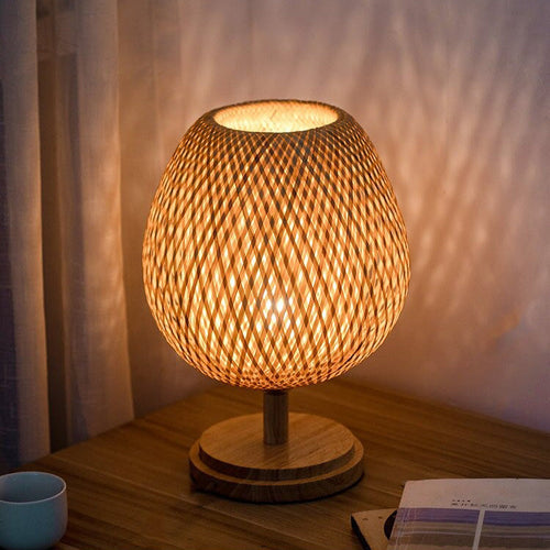 Vevd bambus bedside lampe med vintage retro stil | Skanto
