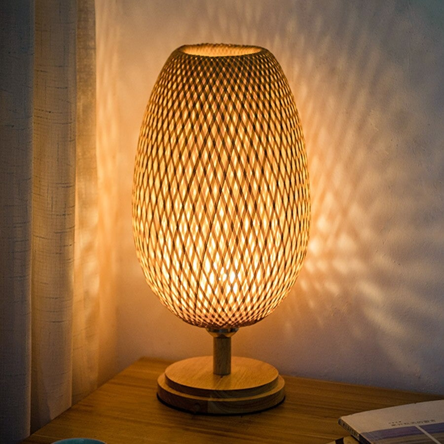 Vevd bambus bedside lampe med vintage retro stil | Skanto