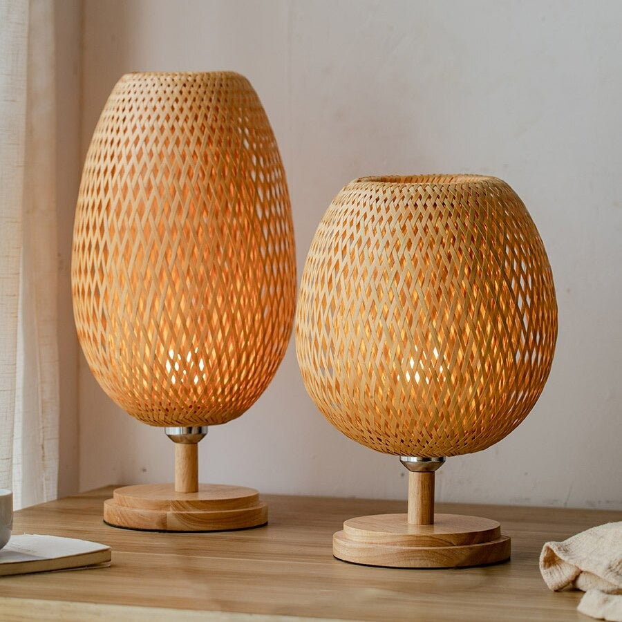 Vevd bambus bedside lampe med vintage retro stil | Skanto