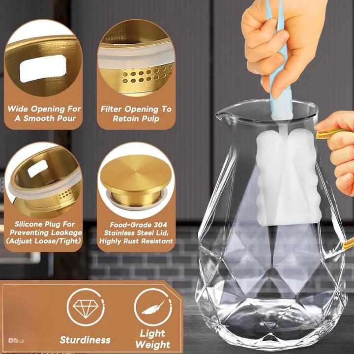 Stor kapasitets vannglasskanne med lokk Stor drikke karafelkanner | Skanto