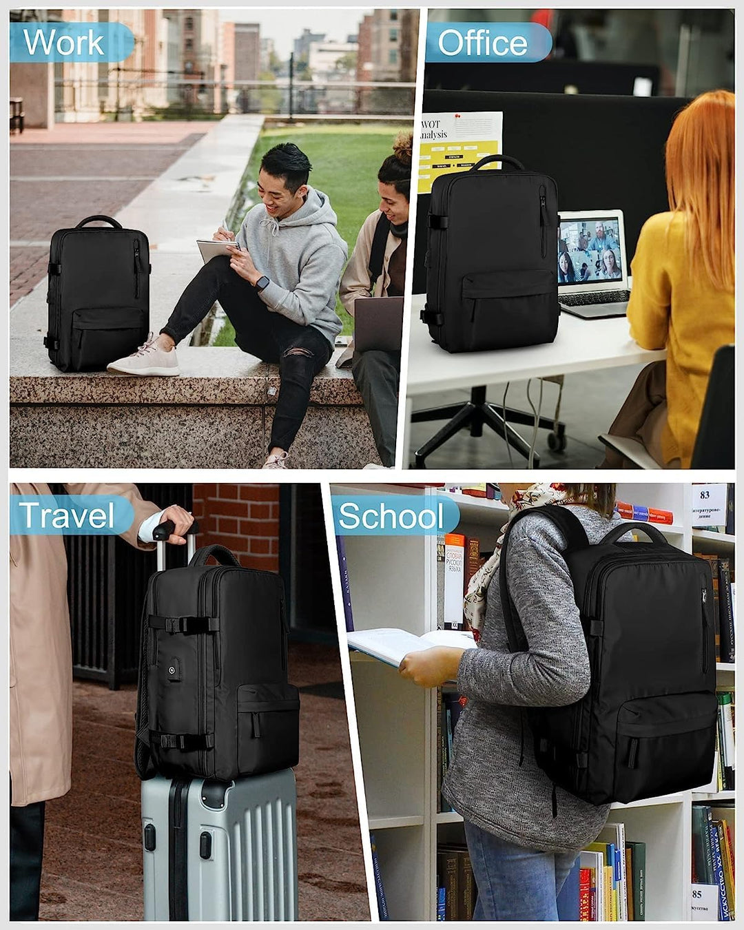 Vanntett reise ryggsekk med skopartisjon og USB-port – 14" bærbar PC passer | Skanto