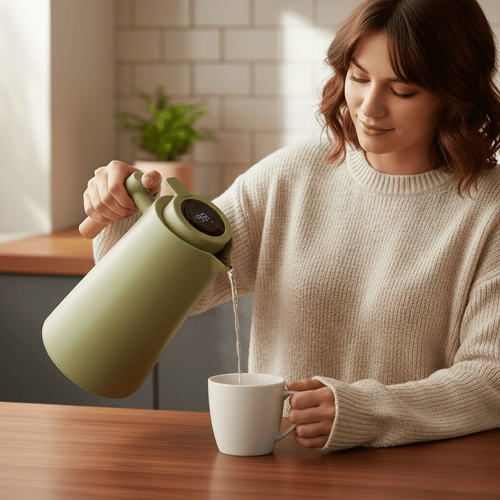 Skanto | Lattea – Termoskanne med temperaturvisning, lekkasjesikker design og trehåndtak