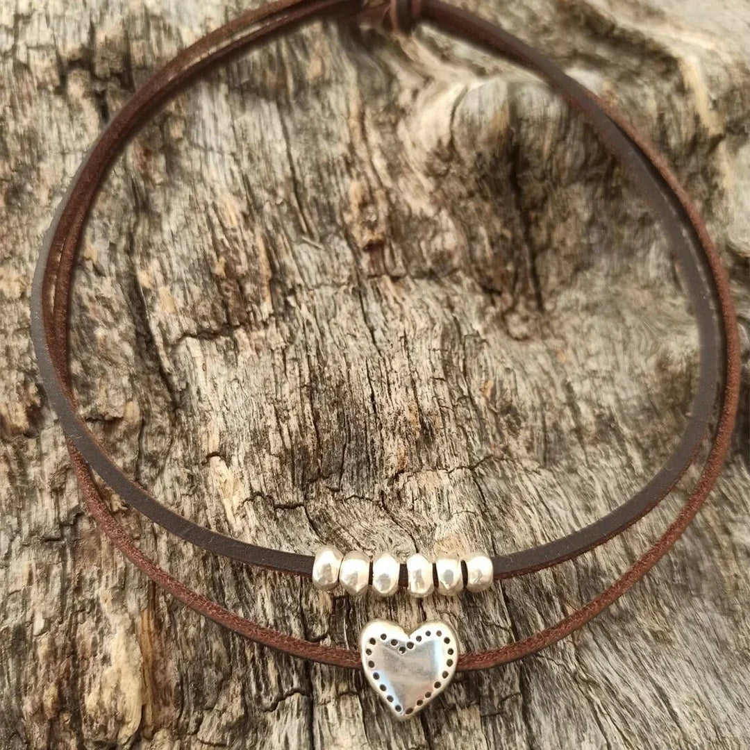 Skanto | Laget lærhjerte choker-halskjede
