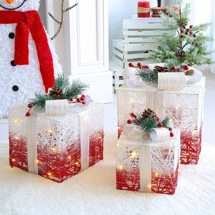 Skanto | LED Julepynt – Snømann, Rådyr & Gaveeske Ornamenter med Lys