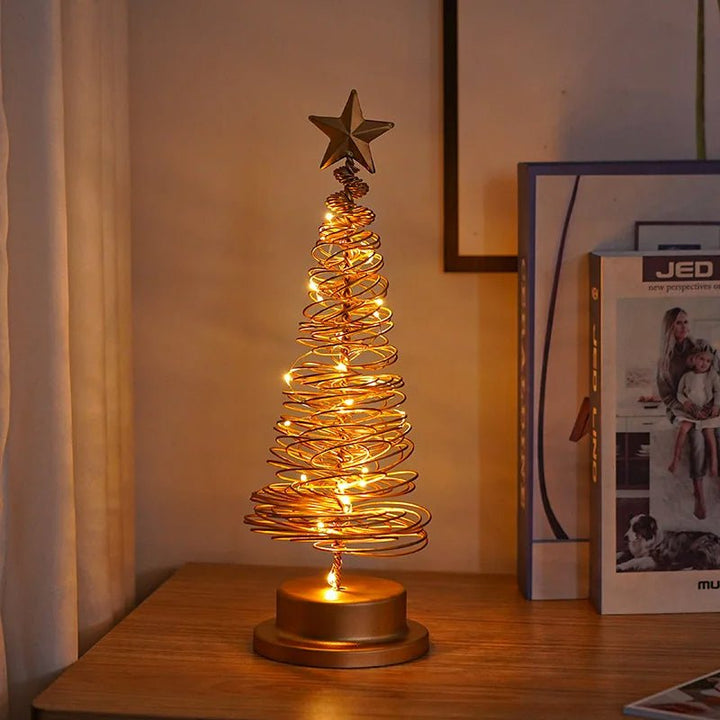 Skanto | LED Smedet Juletre Spiral Lys Bord Ornament – Elegant Atmosfære Lampe for Soverom & Høytidsdekorasjoner