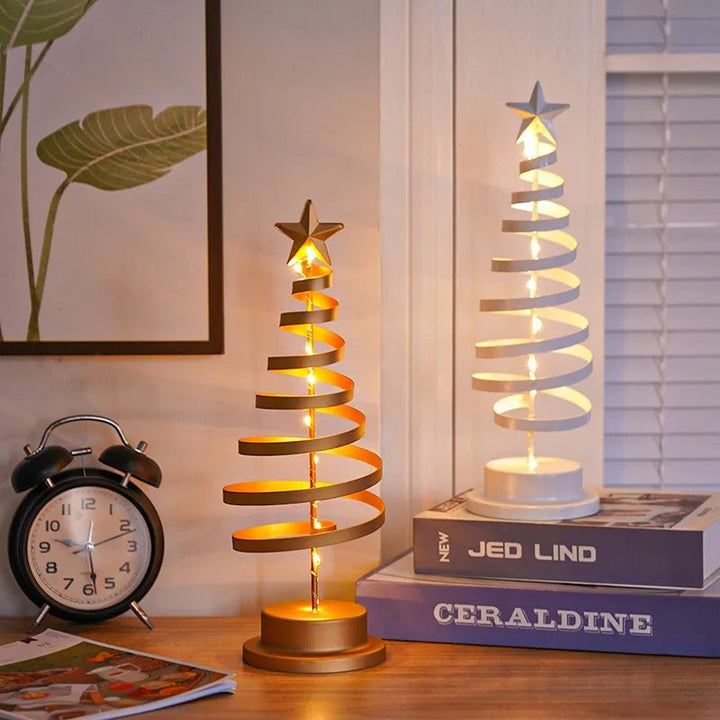 Skanto | LED Smedet Juletre Spiral Lys Bord Ornament – Elegant Atmosfære Lampe for Soverom & Høytidsdekorasjoner