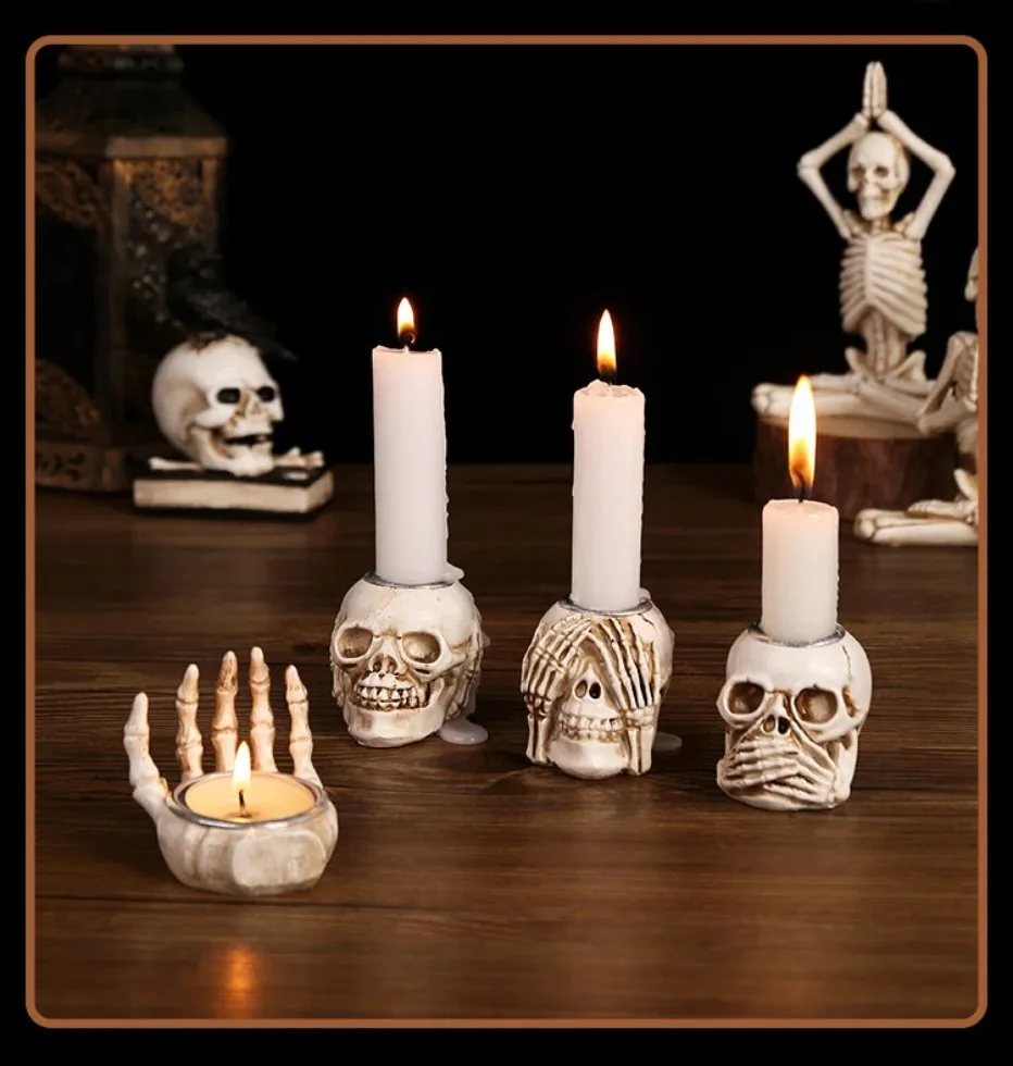 Skanto | GothicGlow 3pc Halloween Hodeskalle Lysestake Sett