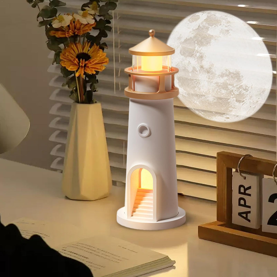Skanto | Fyrtårn Måne Prosjektor Lampe – Dimmbar Bluetooth Stemningslys med Bevegelsessensor, Perfekt for Nattlig Fred og Julegave