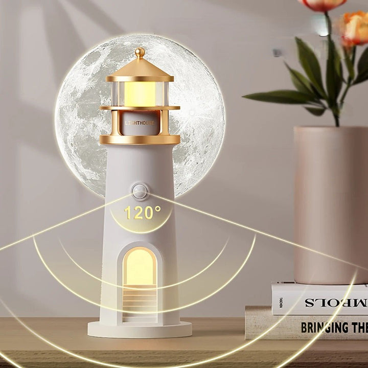 Skanto | Fyrtårn Måne Prosjektor Lampe – Dimmbar Bluetooth Stemningslys med Bevegelsessensor, Perfekt for Nattlig Fred og Julegave