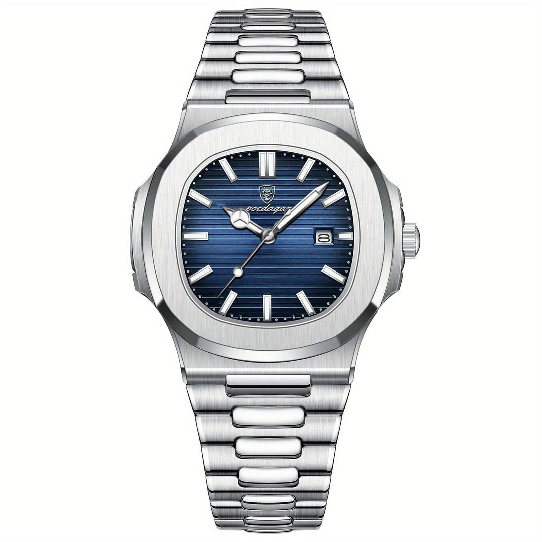 Herren-Armbanduhr aus Edelstahl mit Quarzwerk und Datumsanzeige