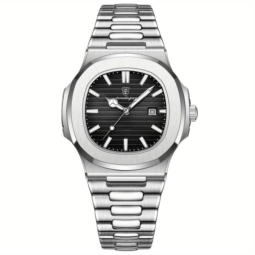 Herren-Armbanduhr aus Edelstahl mit Quarzwerk und Datumsanzeige