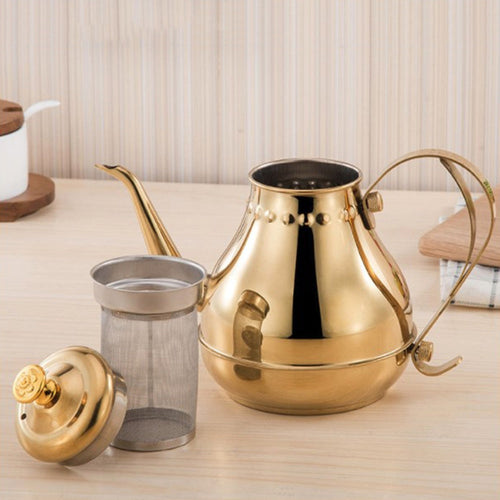Lang rustfritt stål munn potte kjele med melkefilter infuser oolong te potte | Skanto