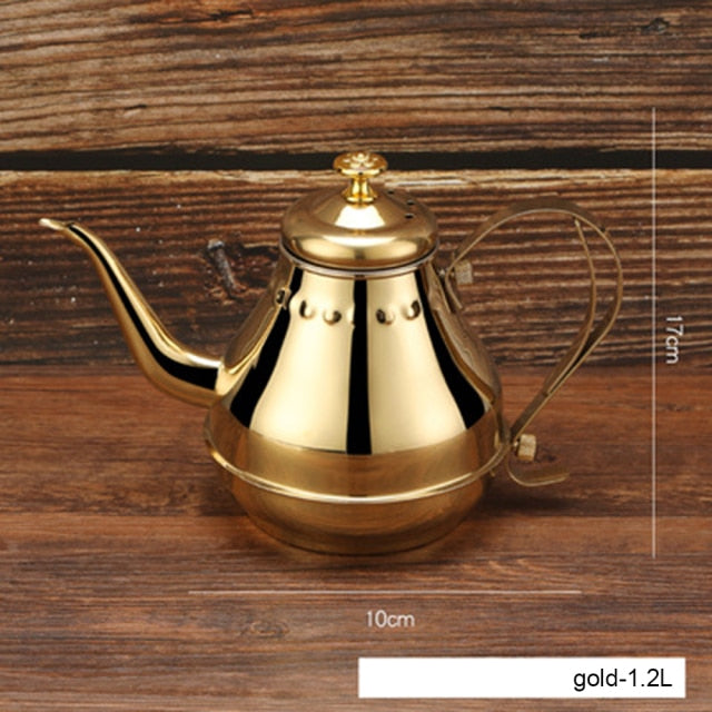 Lang rustfritt stål munn potte kjele med melkefilter infuser oolong te potte | Skanto