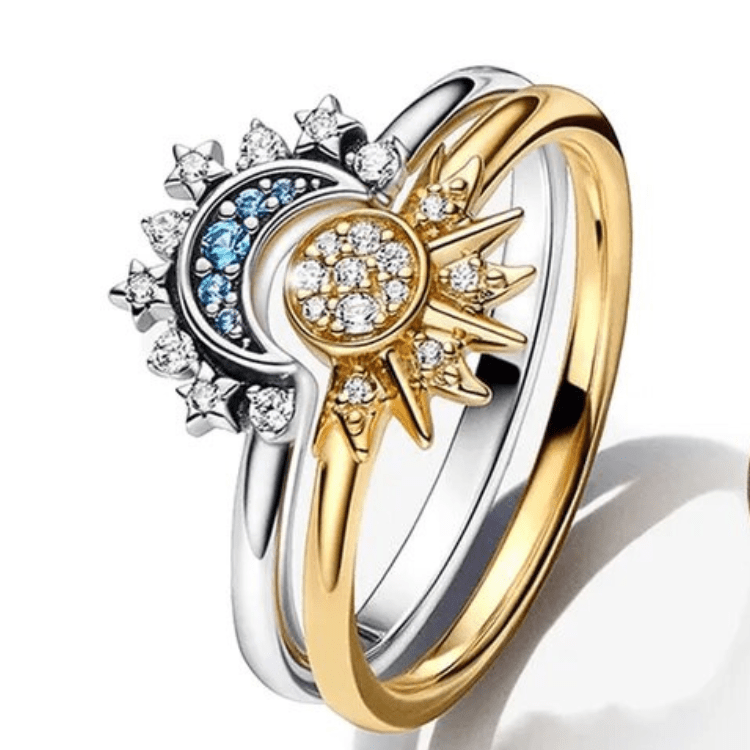 Skanto | HELIARA RING – Sterling Silver Crystal Ring med Sol & Måne Design