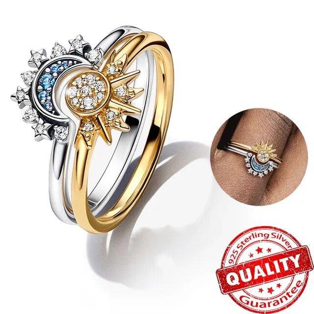 Skanto | HELIARA RING – Sterling Silver Crystal Ring med Sol & Måne Design
