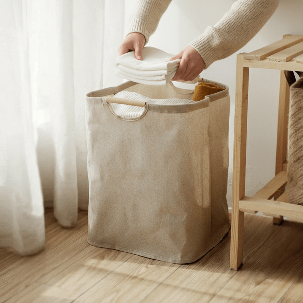 Skanto | LuxeFold Hamper – Elegant Bomull-Linnen Vaskeri Organizer