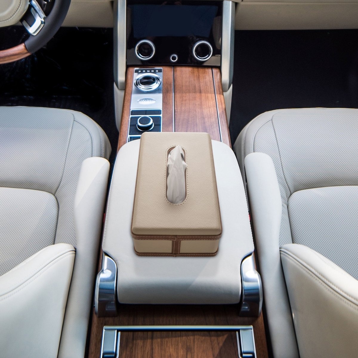 Norvo | LuxeTiera Lærvev Tissue Box Holder | Elegant håndlaget lær-organisator for hjem, kontor og bil