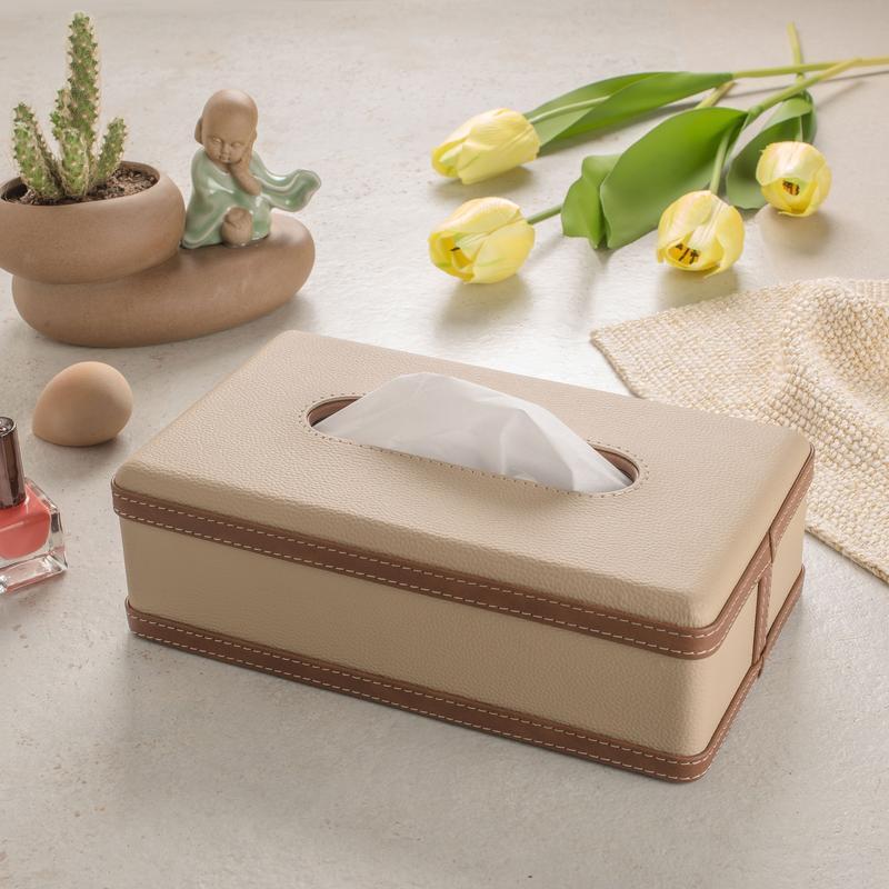 Norvo | LuxeTiera Lærvev Tissue Box Holder | Elegant håndlaget lær-organisator for hjem, kontor og bil