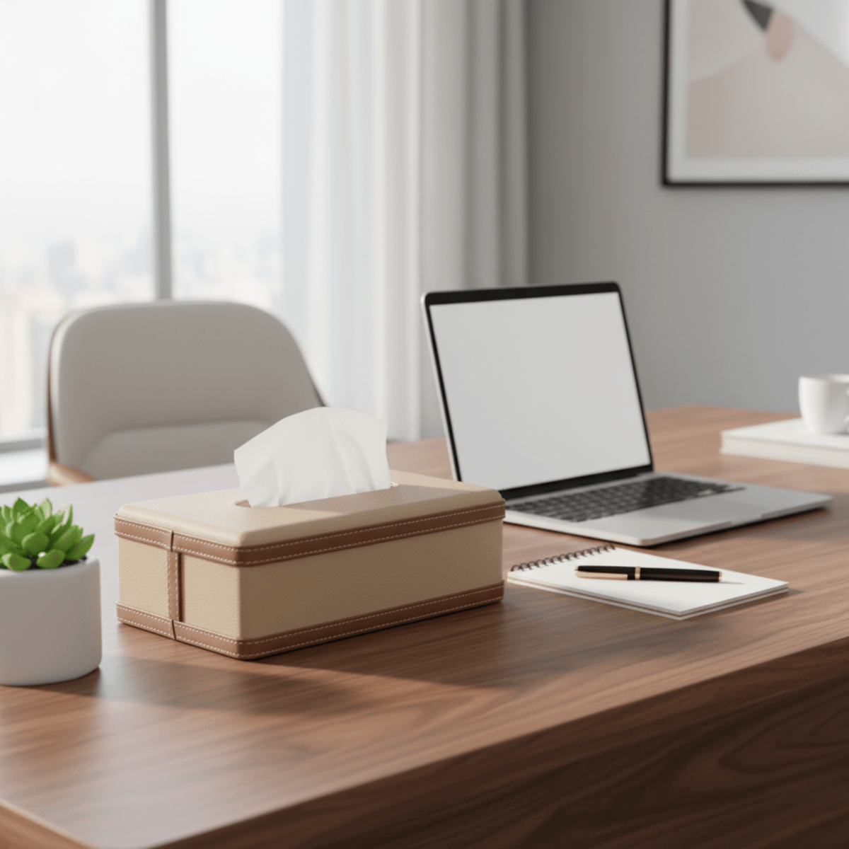 Norvo | LuxeTiera Lærvev Tissue Box Holder | Elegant håndlaget lær-organisator for hjem, kontor og bil