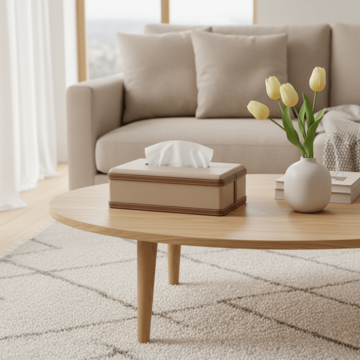 Norvo | LuxeTiera Lærvev Tissue Box Holder | Elegant håndlaget lær-organisator for hjem, kontor og bil