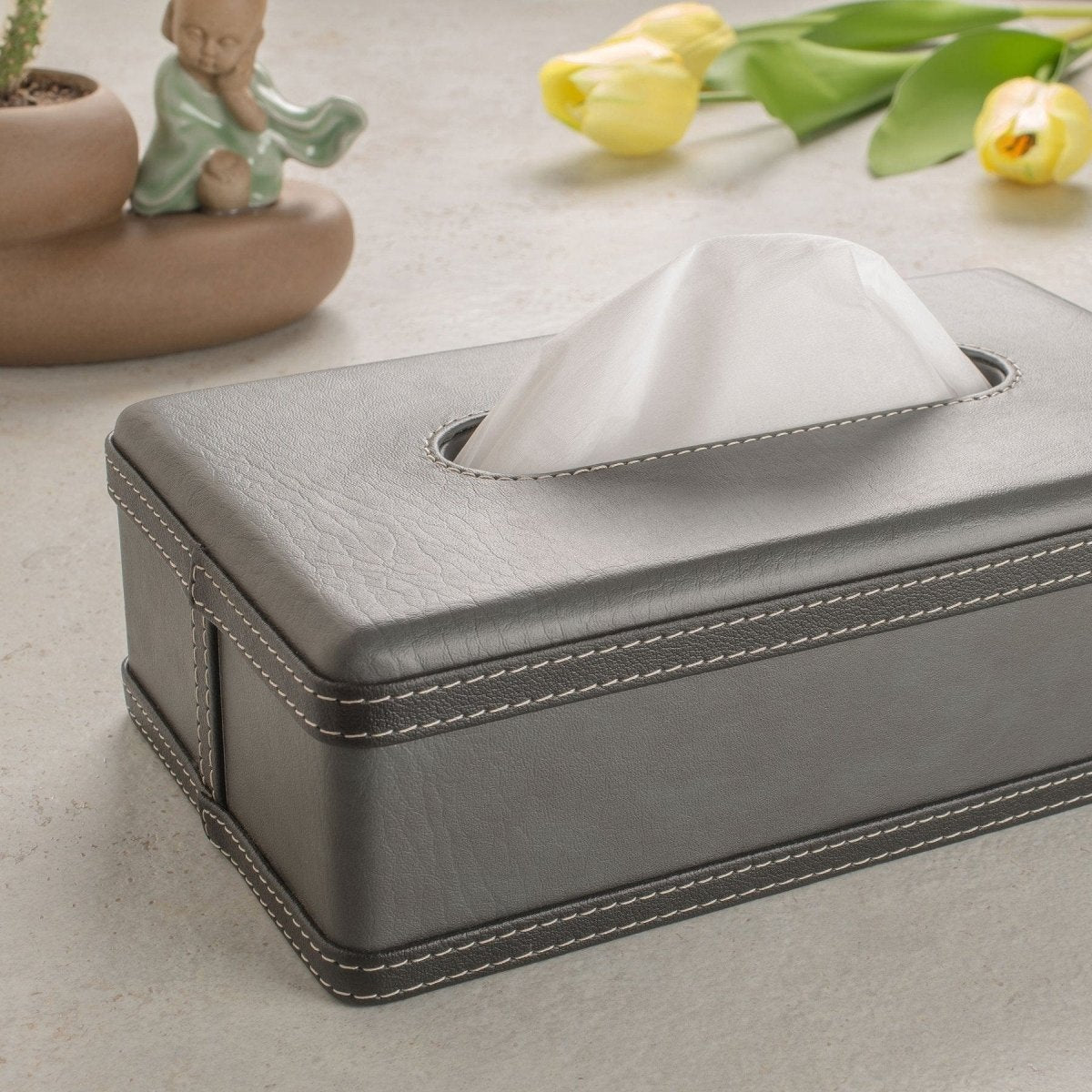 Norvo | LuxeTiera Lærvev Tissue Box Holder | Elegant håndlaget lær-organisator for hjem, kontor og bil