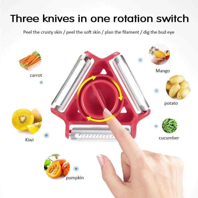 Magic Trio Rustfritt Stål Klinge Skreller Skiver Reber Julienne Cutter | Skanto