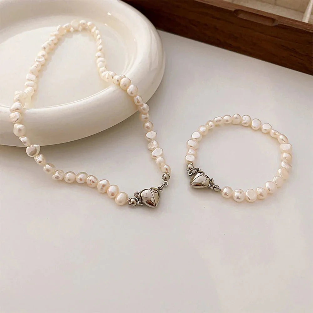 Skanto | Magnetisk Hjerte Perle Choker Halskjede og Armbånd