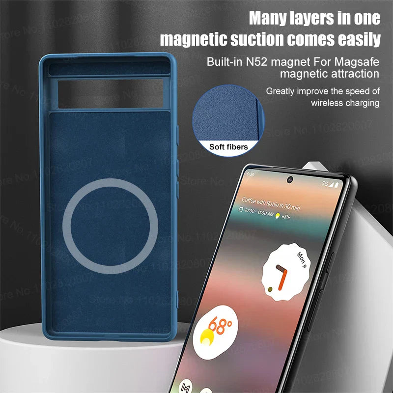 Luksus Magsafe Magnetisk Etui For Google Pixel 8 7 6 Silikon Trådløs Lading Sjokkresistent Etui