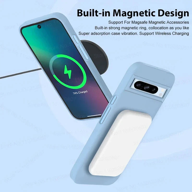 Luksus Magsafe Magnetisk Etui For Google Pixel 8 7 6 Silikon Trådløs Lading Sjokkresistent Etui