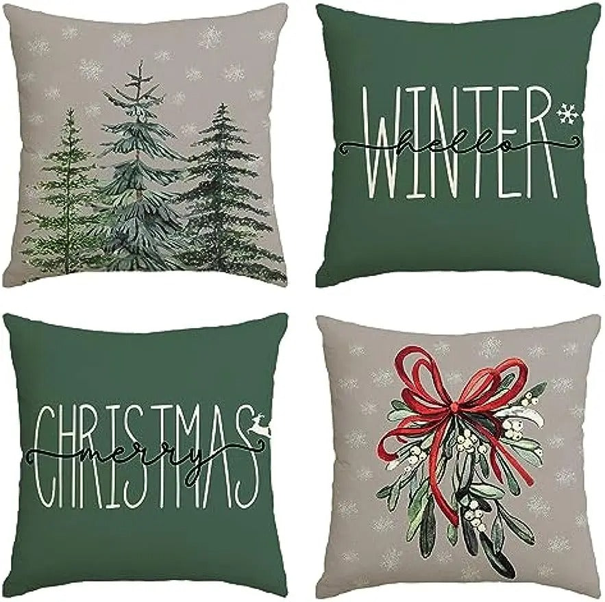 Skanto | MerryCushion – Grønn putetrekk med festlig juleskrift 45x45 cm