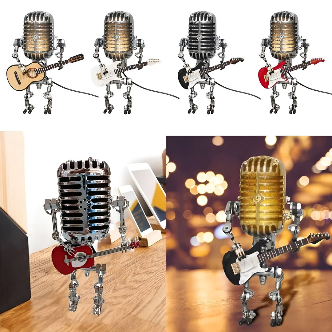 Robotlampe med gitar – LED-dekorasjon i vintagestil til skrivebordet