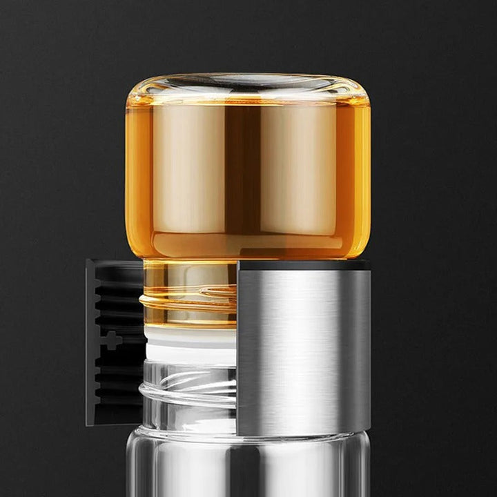 Skanto | WoodGlass Thermo – Transparent Bærbar Isolert Flaske med Tefilter for Sunne Drikker På Farten
