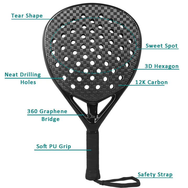 Skanto | Karbonfiber Padelracket med EVA myk kjerne - Høyytelses paddle for trening og kampspill
