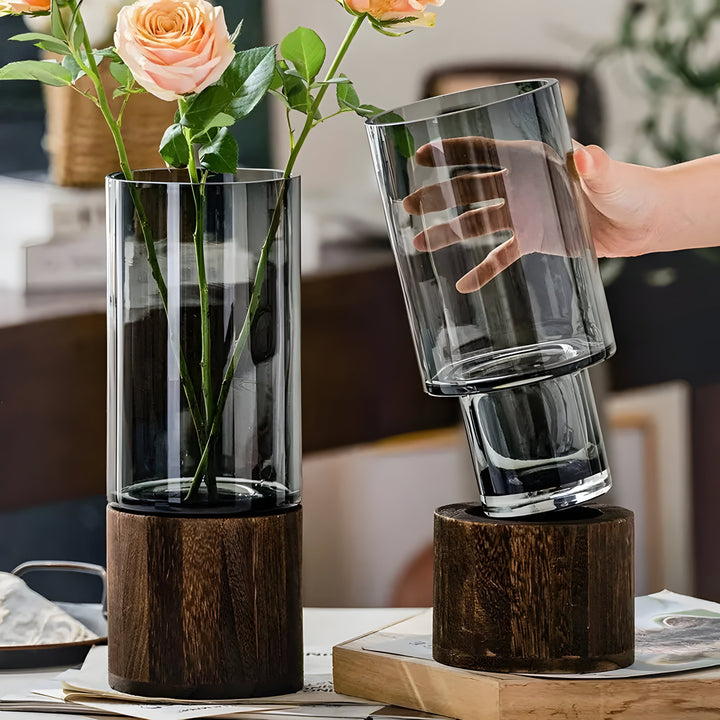 TranquilSkantooom Vase – europeisk hydroponisk vase laget av tre og glass