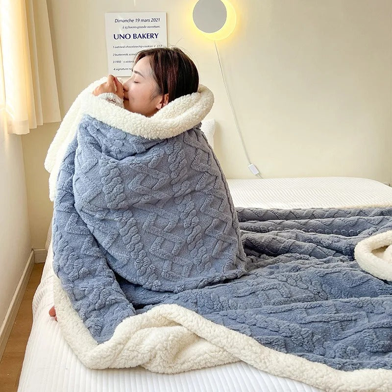 Skanto | Tykk lammeull vinter fleece teppe - LuxyCozy